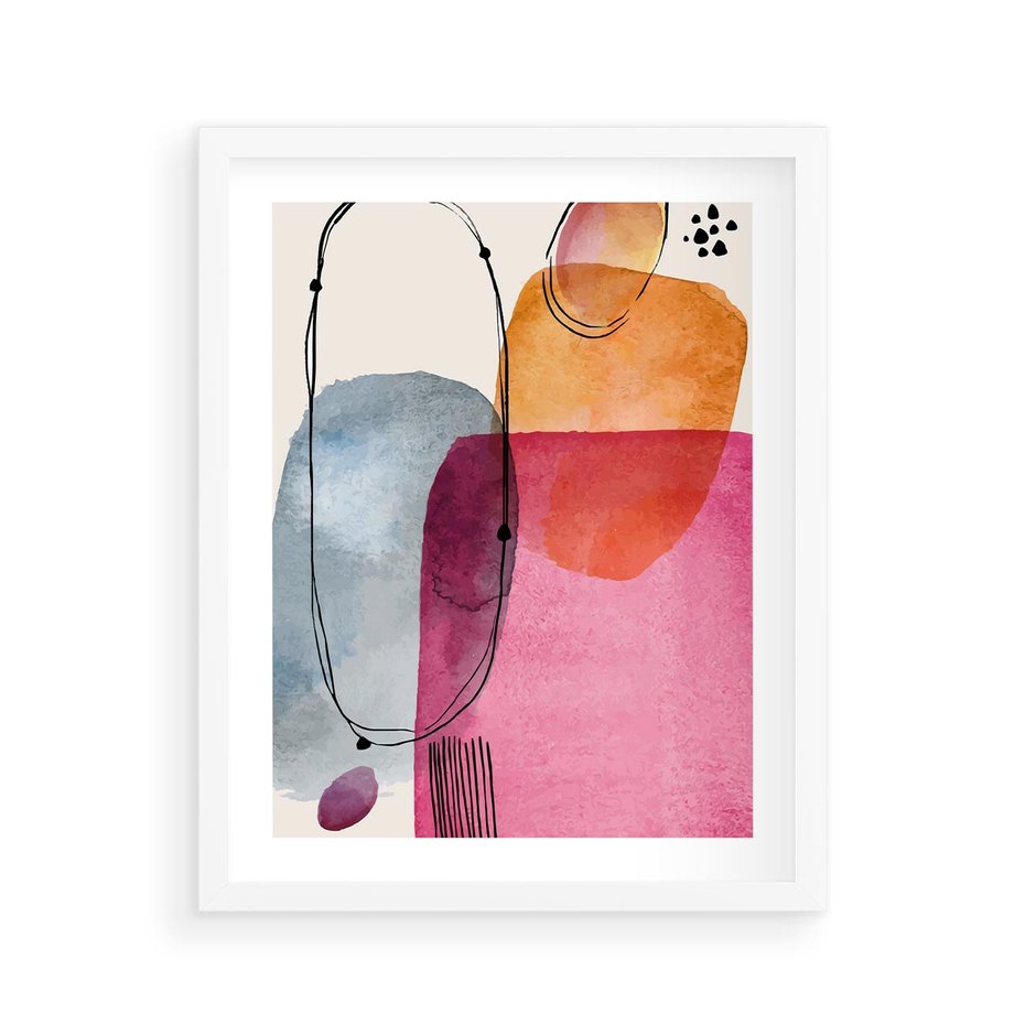 Plakat w ramie 40x50 - Kolorowe Pastelowe Spektrum - kolorowe pastelowe plamy, rozmyte żywe kolory - rama biała