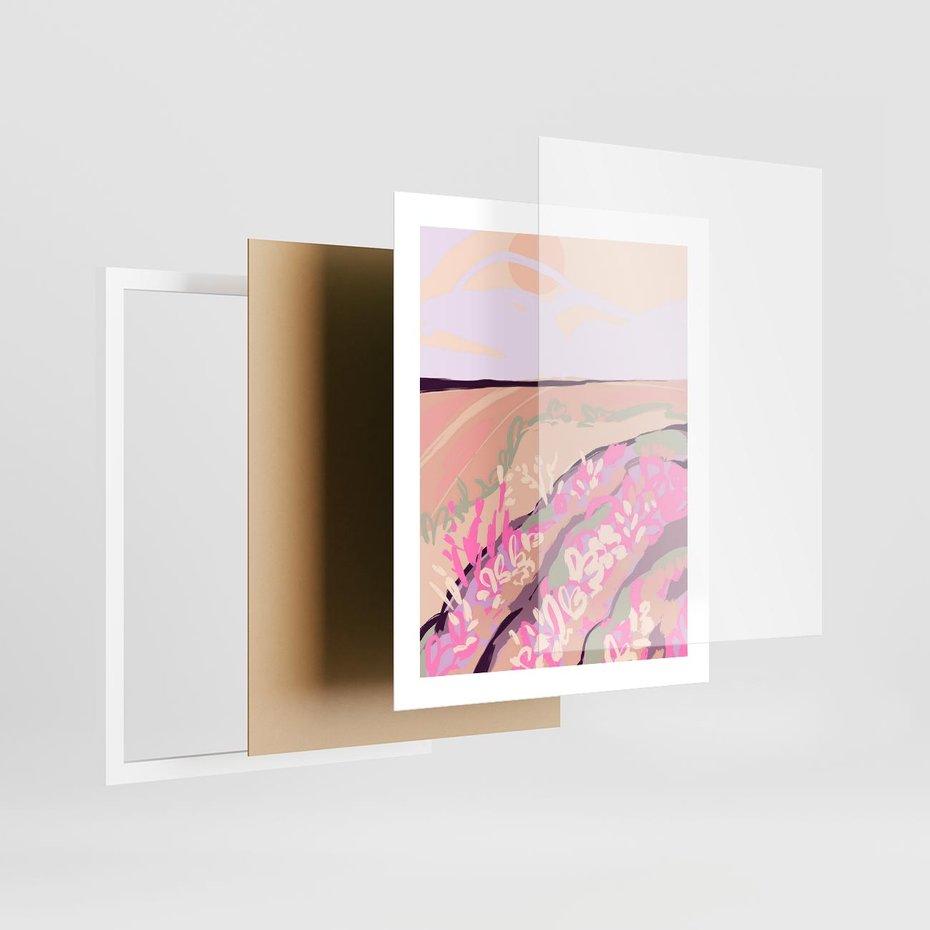 Plakat w ramie 40x50 - Harmonijny Świt - pastelowy krajobraz, nowoczesny plakat - rama biała