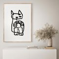 Plakat w ramie 50x70 - Portret Kociej Duszy - szkic kota, prymitywizm - rama drewno
