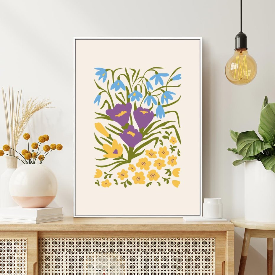 Obraz w ramie 80x120 - Kwiatowe Przenikanie - kwiaty, sztuka nowoczesna - rama biała