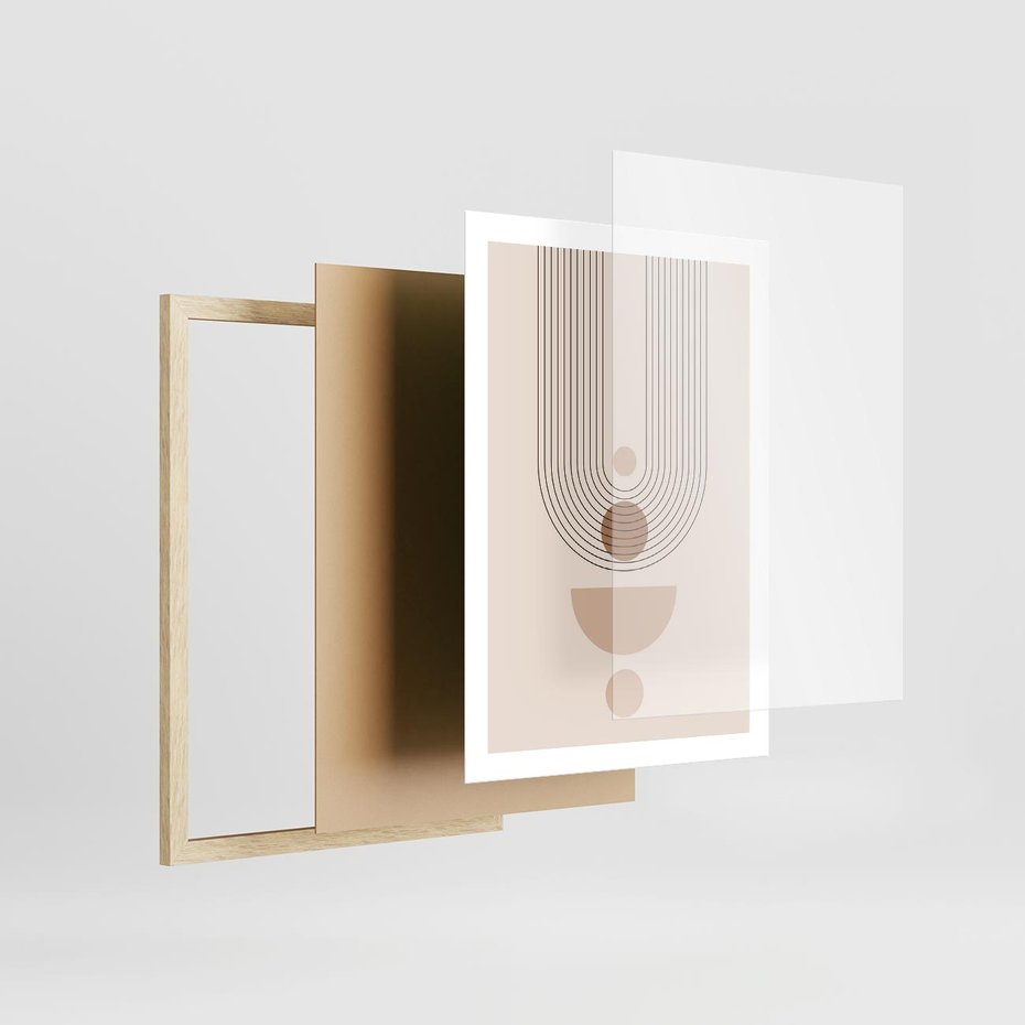 Plakat w ramie 50x70 - Strukturalne Kształty Postępu - boho plakat, minimalizm - rama drewno