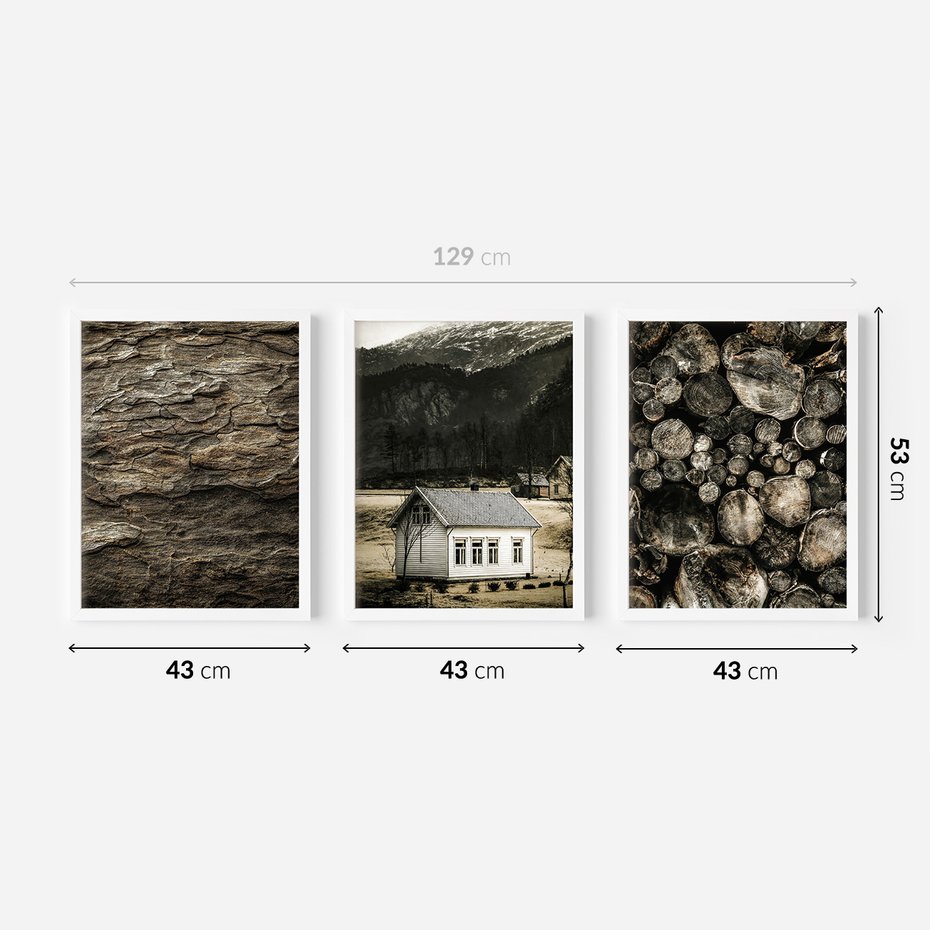 Zestaw obrazy w ramie 40x50 galeria - Sepia, domek, w, górach - rama biała