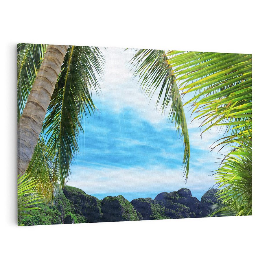 Obraz na płótnie 120x80 - Palmy tańczące na tropikalnej plaży - palmy, plaża