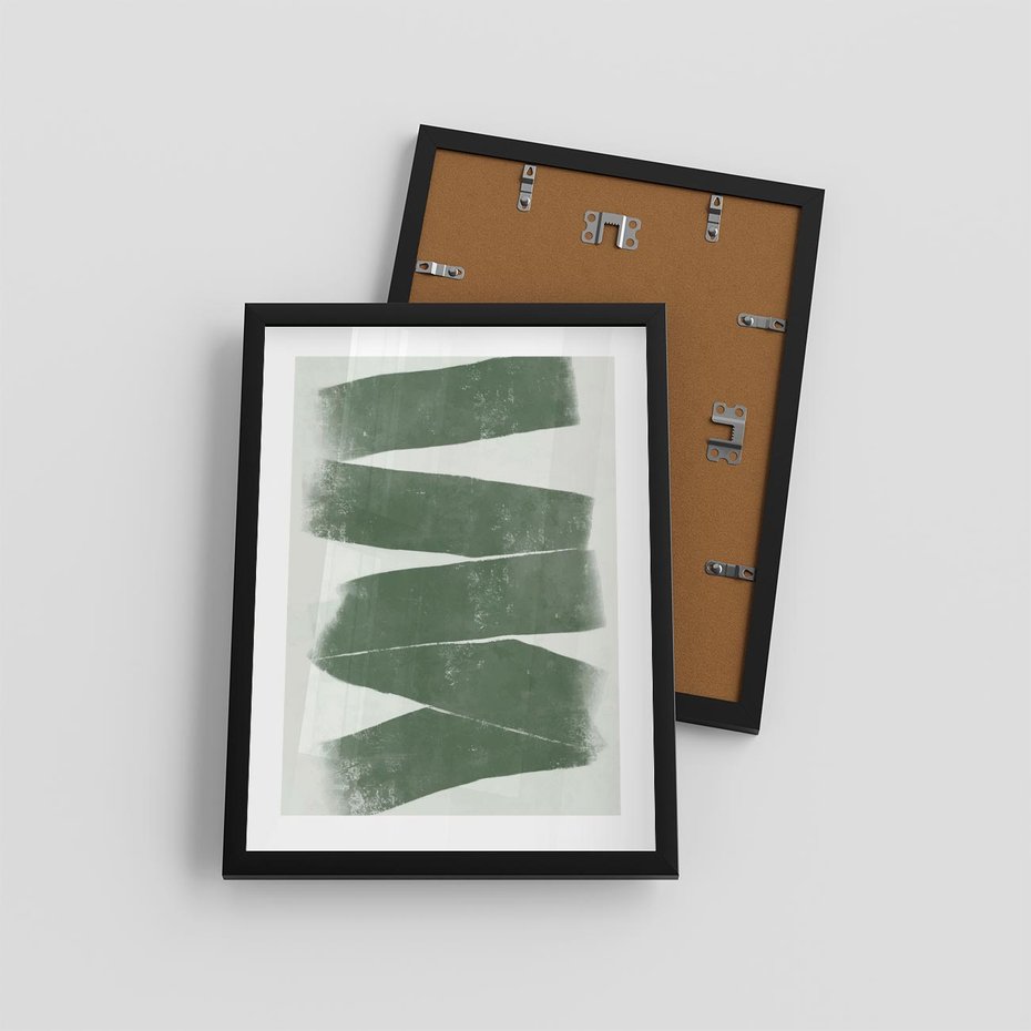 Plakat w ramie 30x40 - Zielone Refleksje - abstrakcja, zgaszony zielony kolor - rama czarna