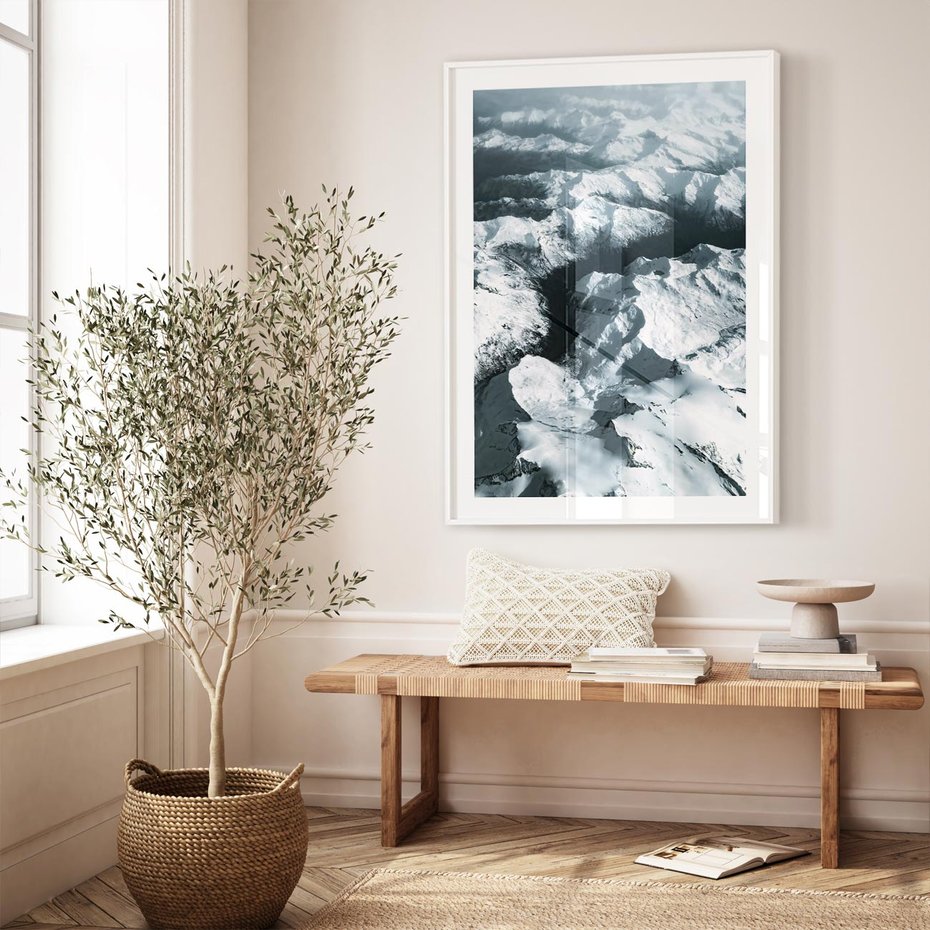 Plakat bez ramy 21x30 - Ośnieżone Szczyty z Wysoka - ośnieżone szczyt górskie, zdjęcie z lotu ptaka