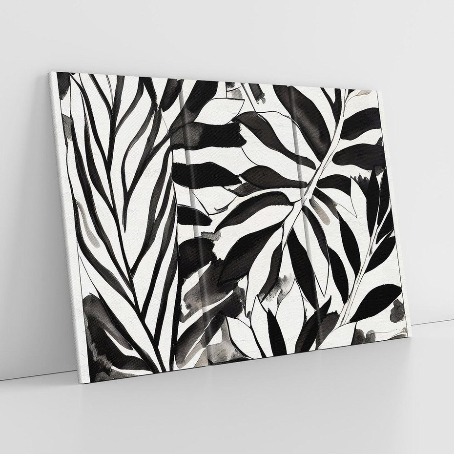 Obraz na płótnie 120x80 - Czarne Liście - akwarelowy obraz, czarno biały