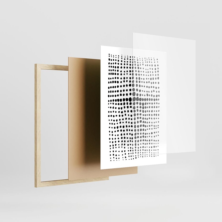 Plakat w ramie 30x40 - Refleksje Monochromatycznych Widoków - abstrakcyjna kompozycja z czarnych kropek, minimalistyczny czarno bialy plakat - rama drewno