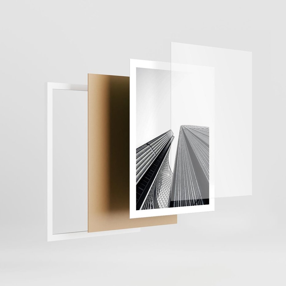 Plakat w ramie 50x70 - Monochromatyczna Wizja - architektura, wysoki wieżowiec - rama biała