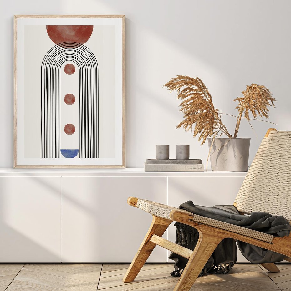 Plakat w ramie 50x70 - Symfonia Kształtów - nowoczesny plakat, styl midcentury - rama drewno