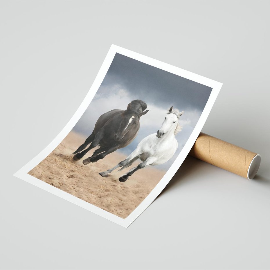 Plakat bez ramy 21x30 - Siła koni w galopie - konie, galop