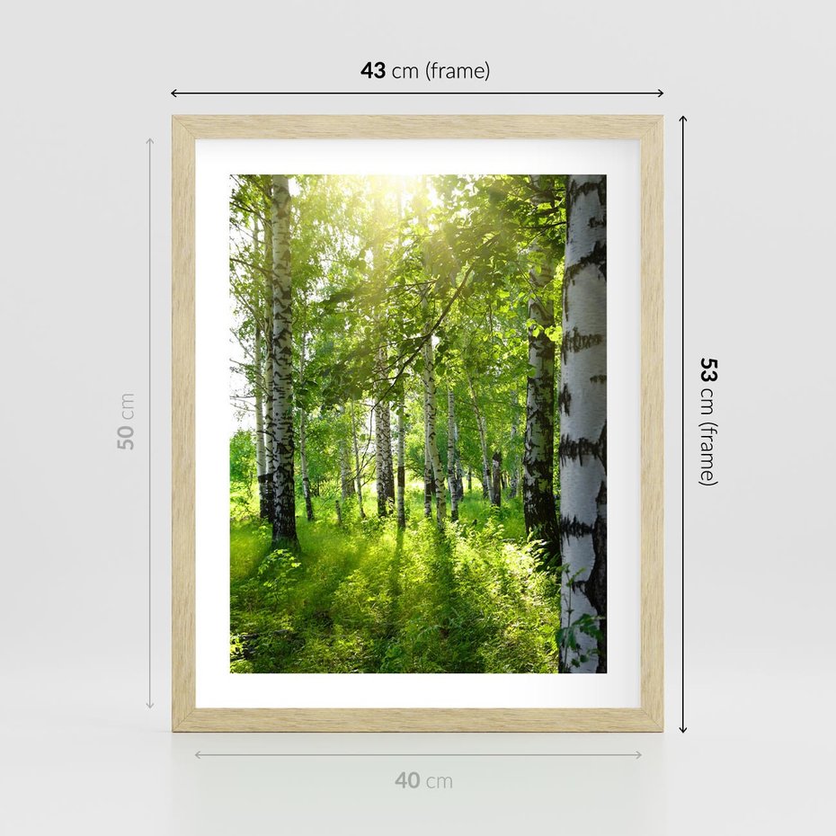 Plakat w ramie 40x50 - Lasowa Księżycowa Noc - las, drzewa - rama drewno