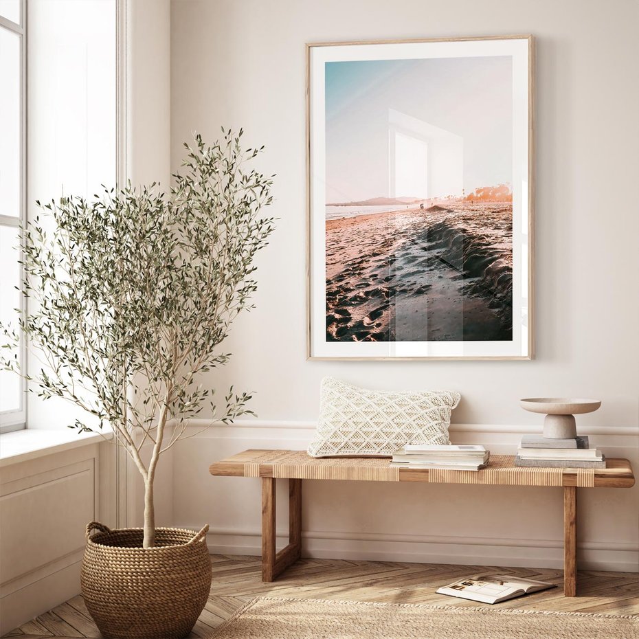 Plakat w ramie 30x40 - Błogie Chwile na Plaży - plaża, zachód słońca wakacje - rama drewno