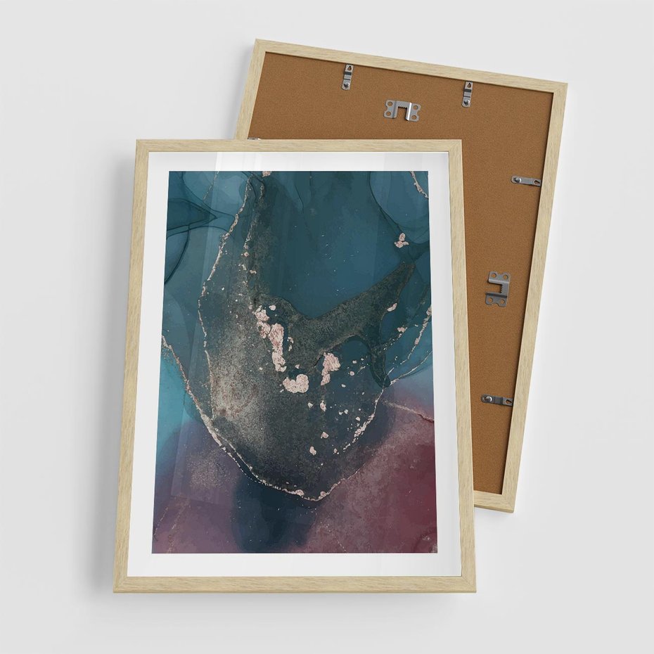 Plakat w ramie 50x70 - Luksusowy Kontrast - marmur, granat i fiolet - rama drewno