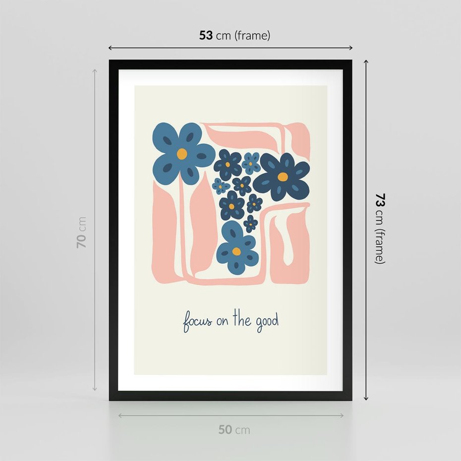 Plakat w ramie 50x70 - Linie kwiatowych marzeń - minimalistyczna kwiatowa kompozycja, pastelowe kolory - rama czarna