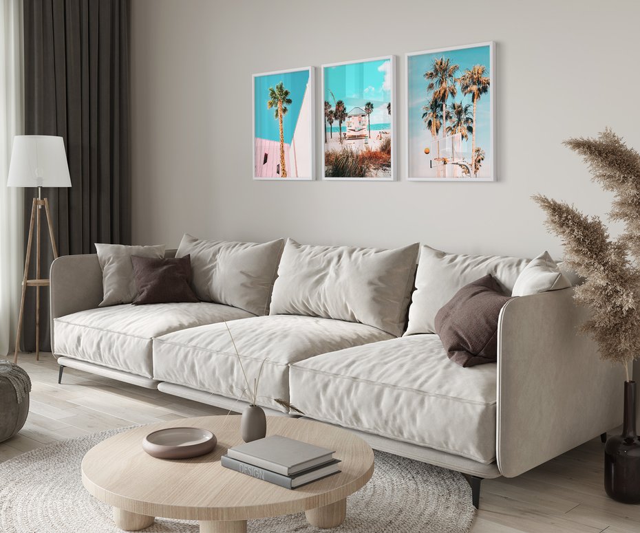 Zestaw obrazy w ramie 50x70 galeria - Plaża, palmy, morze, wakacje - rama biała