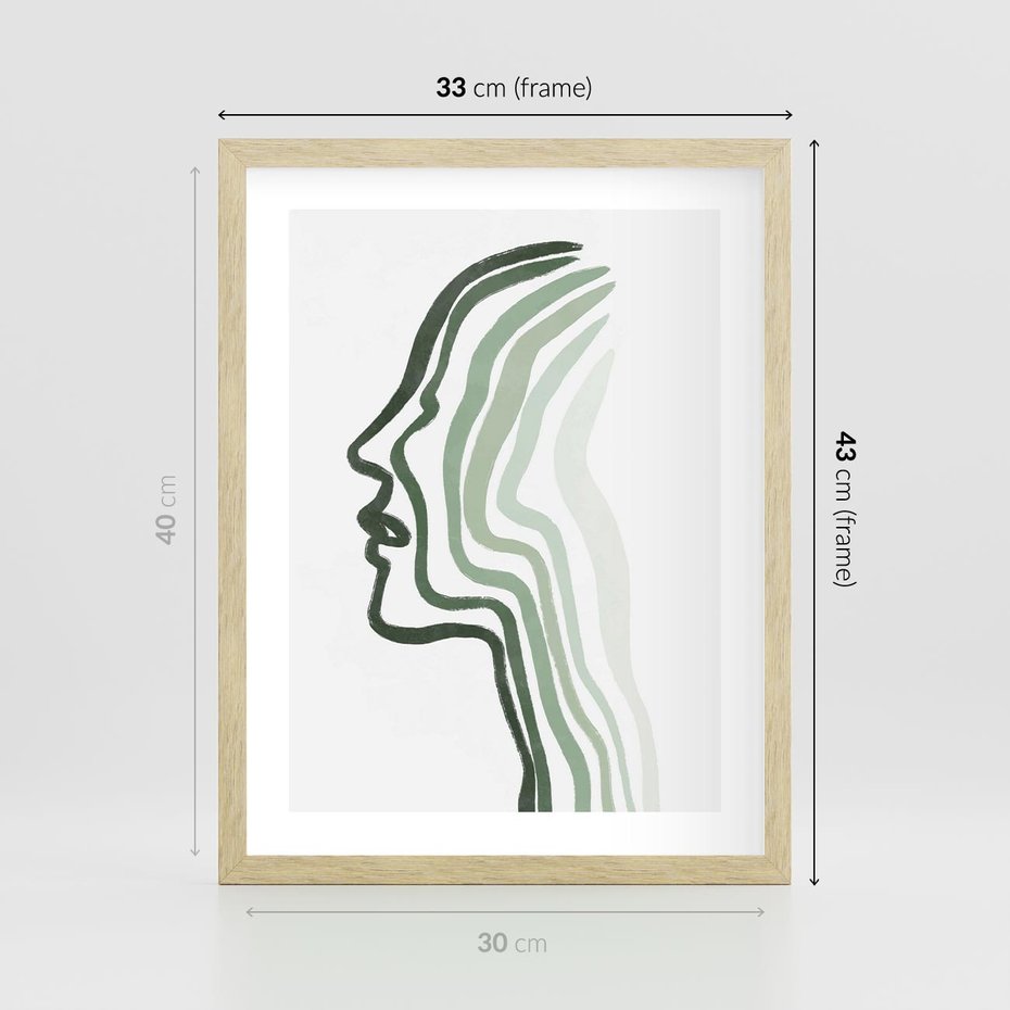Plakat w ramie 30x40 - Zielony Profil - abstrakcja, zielony portret z profilu - rama drewno