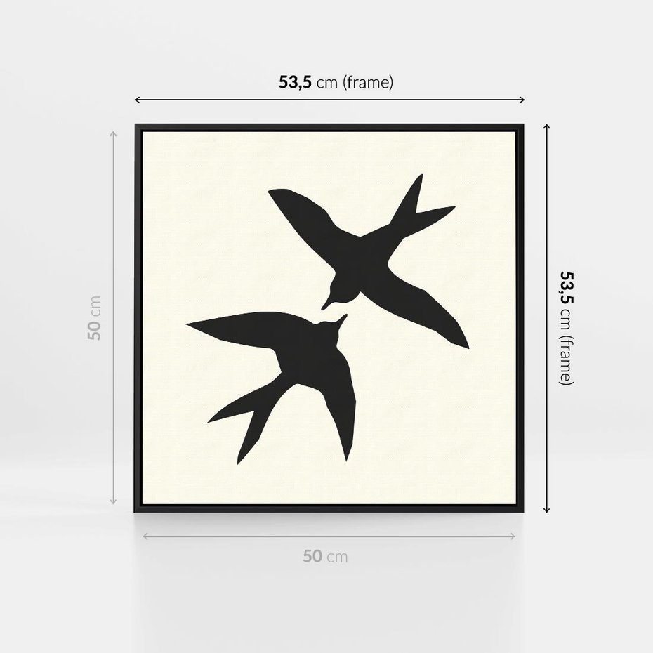 Obraz w ramie 50x50 - Kreatywne Echa - jaskółki, minimalizm - rama czarna