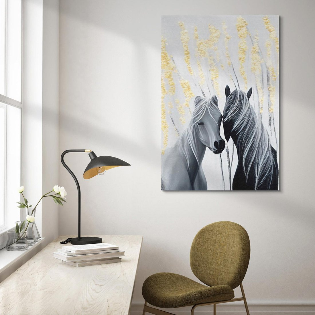 Obraz na płótnie 70x100 - Boho Marzenie - nowoczesna grafika, białe konie