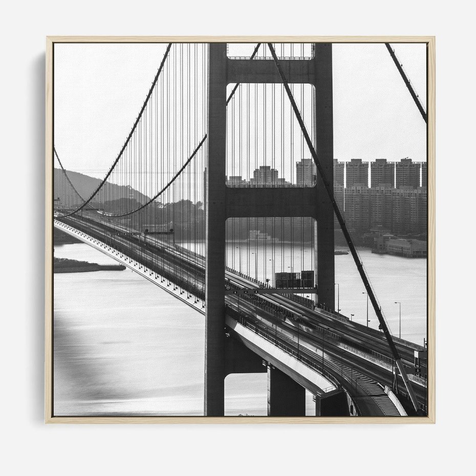 Obraz w ramie 50x50 - Ikona Miasta - most Nowy Jork, czarno biała fotografia - rama drewno