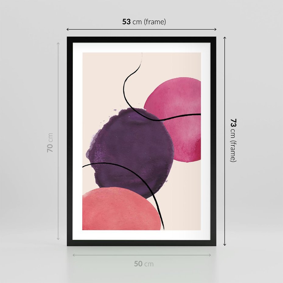 Plakat w ramie 50x70 - Migotliwe Widzenia - abstrakcyjne akwarelowe plamy, nieregularne linie - rama czarna