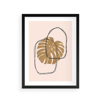 Plakat w ramie 40x50 - Liście w Beżowym Minimalizmie - minimalistyczny obraz, liście monstery - rama czarna