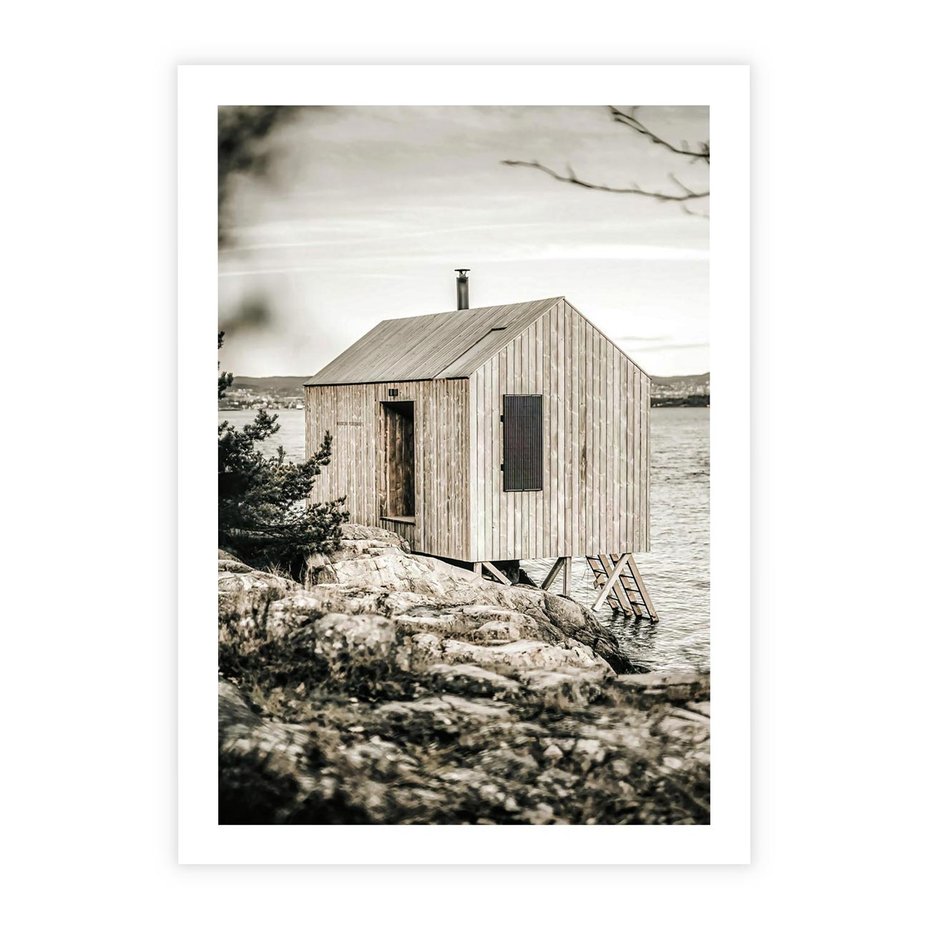 Plakat bez ramy 50x70 - Nostalgiczna Oaza - rustykalny domek, domek nad jeziorem