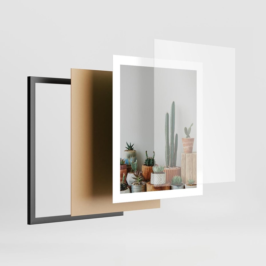 Plakat w ramie 40x50 - Naturalna Harmonia - kaktusy, liście - rama czarna