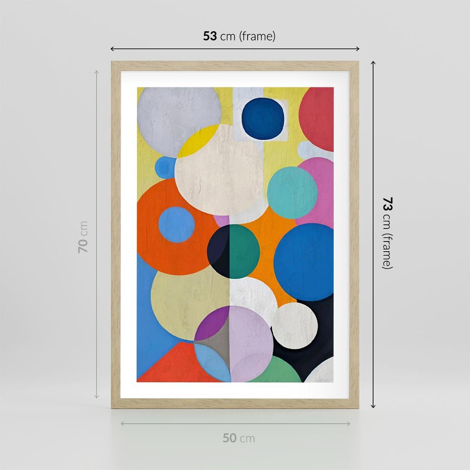 Plakat w ramie 50x70 - Tajemnicze Odbicia Czasu - abstrakcyjne geometryczne kształty, olejny obraz - rama drewno