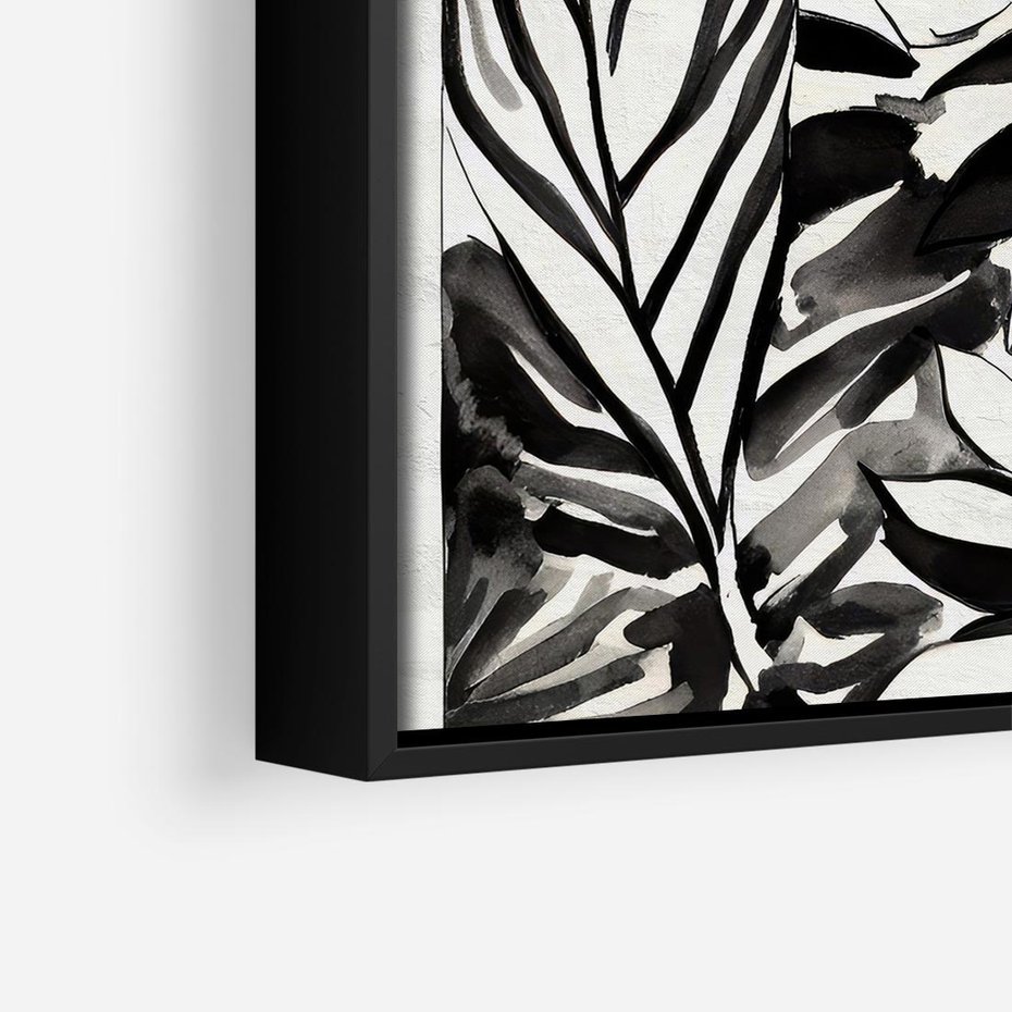 Obraz w ramie 50x50 - Czarne Liście - akwarelowy obraz, czarno biały - rama czarna