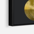 Obraz w ramie 50x50 - Migotliwe Przeniknięcia - złote koła, czarne tło - rama czarna