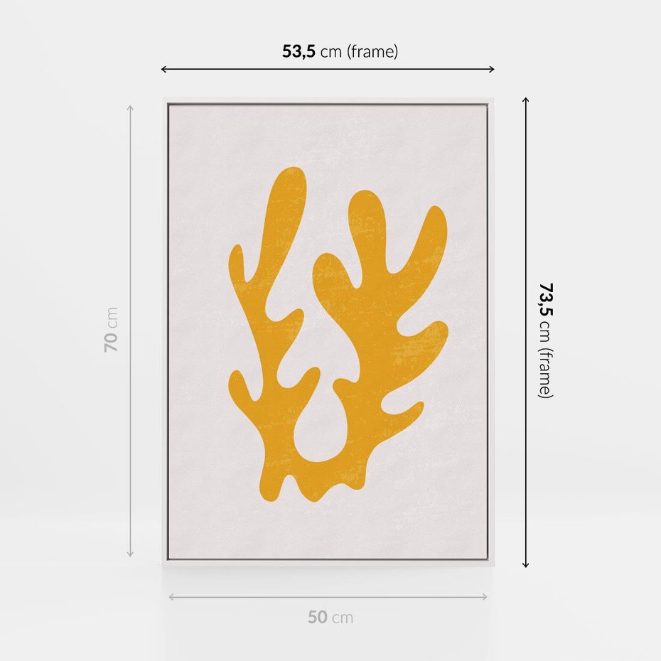 Obraz w ramie 50x70 - Abstrakcyjna Synergia - abstrakcyjna żółta forma, minimalizm - rama biała