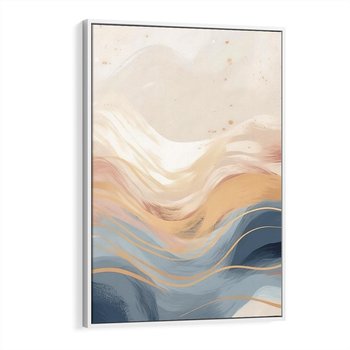 Obraz w ramie 80x120 - Ukojenie Współczesności - abstrakcyjne fale, gładkie linie - rama biała