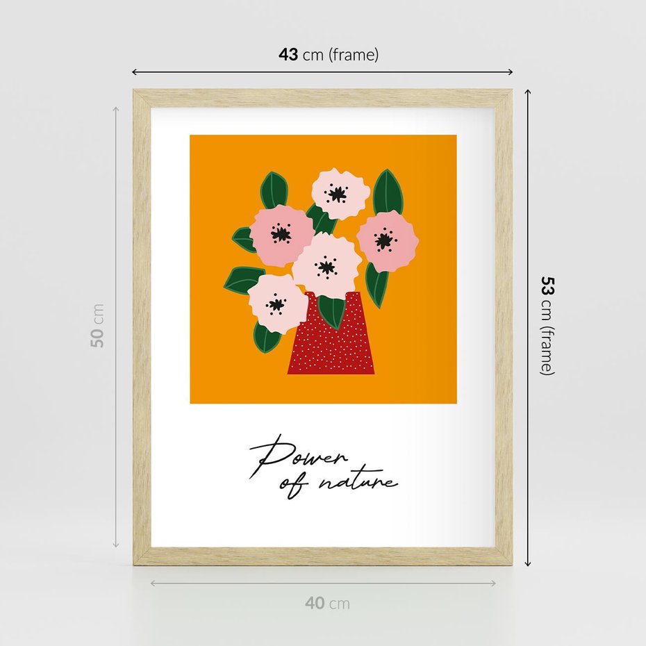 Plakat w ramie 40x50 - Abstrakcyjna Kreska - kwiaty w wazonie, abstrakcja - rama drewno