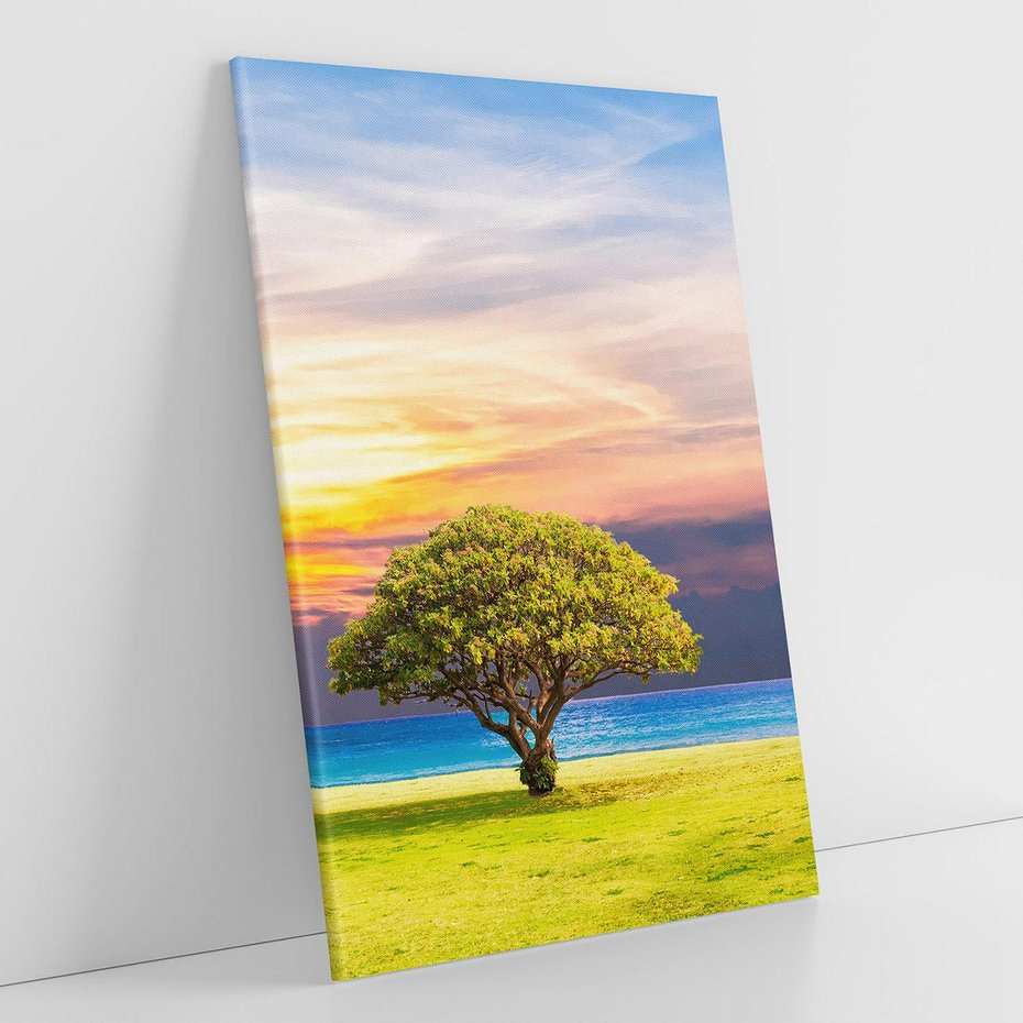 Obraz na płótnie 50x70 - Drzewo, Morze, Trawa - Naturalna Harmonia - drzewo, morze