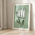 Plakat w ramie 50x70 - Objęcia Zieleni - zielona abstrakcja, zgaszona zieleń - rama drewno