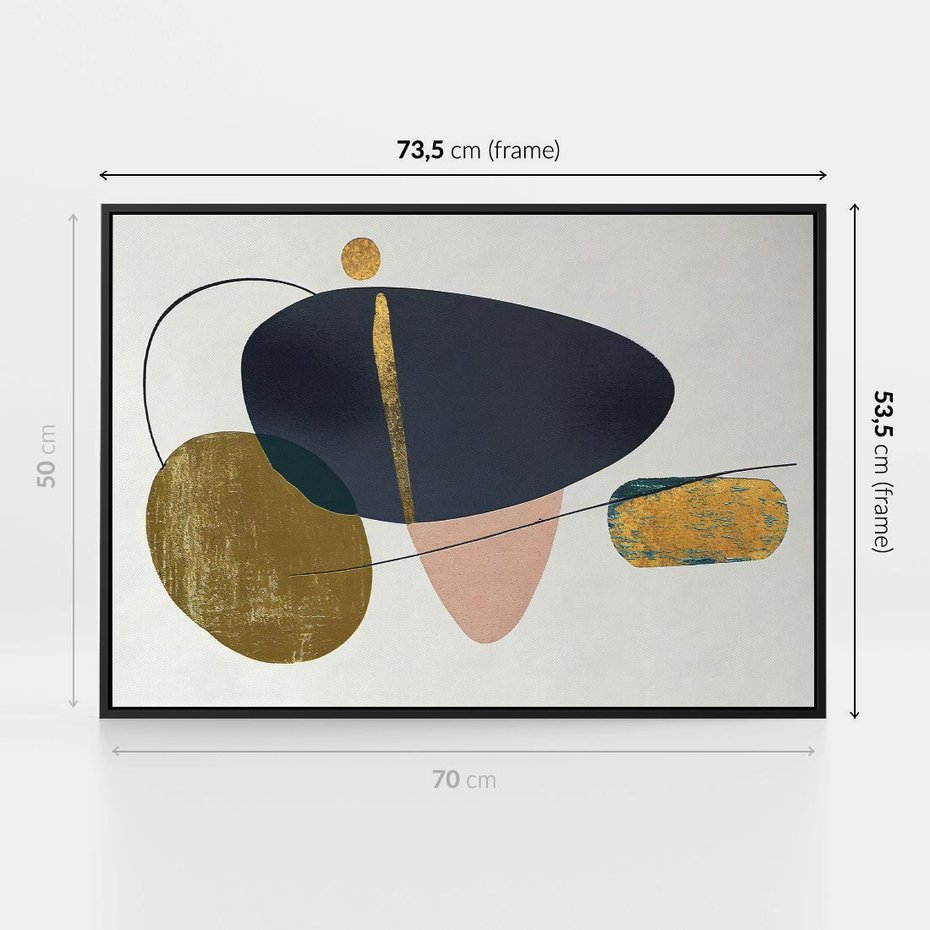 Obraz w ramie 70x50 - Złoto Granatu - abstrakcyjne plamy koloru, złoto - rama czarna