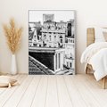 Obraz w ramie 50x70 - Miasto w Retro Odsłonie - fotografia czarno biała, ujęcie na dachy wielkiego miasta - rama biała