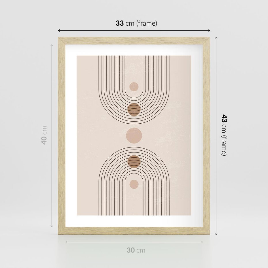 Plakat w ramie 30x40 - Zgeometryzowane Wizje - boho plakat, minimalizm - rama drewno