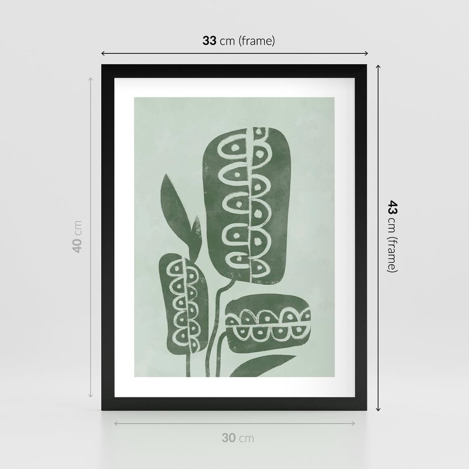 Plakat w ramie 30x40 - Nurtująca Zieleń - abstrakcyjny zielony motyw, skandynawski design - rama czarna