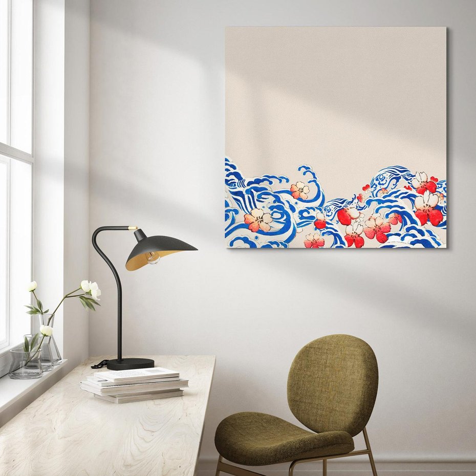 Obraz na płótnie 40x40 - Japońska Harmonia: Falujące Kwiaty - japonia, orientalne kwiaty wiśni