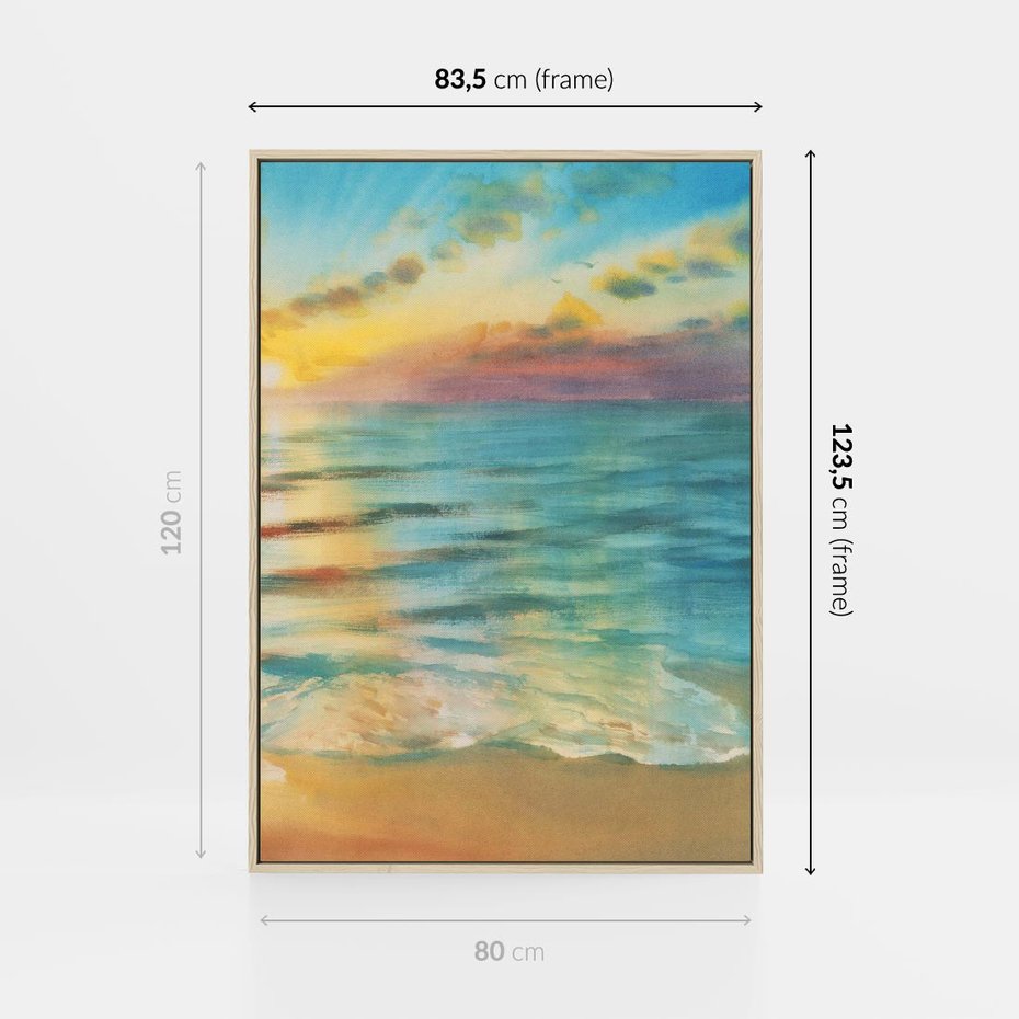 Obraz w ramie 80x120 - Objawienie Fioletowego Świtu - fioletowy wschód słońca, słońce wschodzi nad morzem - rama drewno