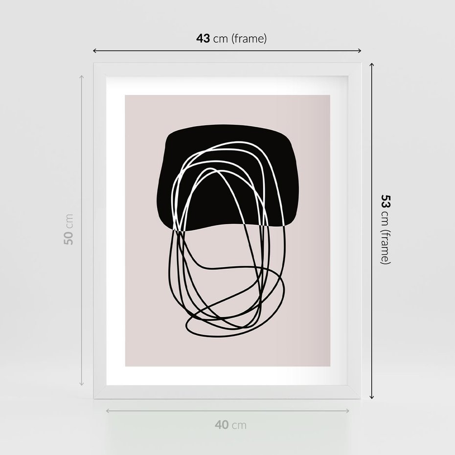 Plakat w ramie 40x50 - Strukturalne Kontrasty - abstrakcyjne szkicowane linie, minimalizm - rama biała