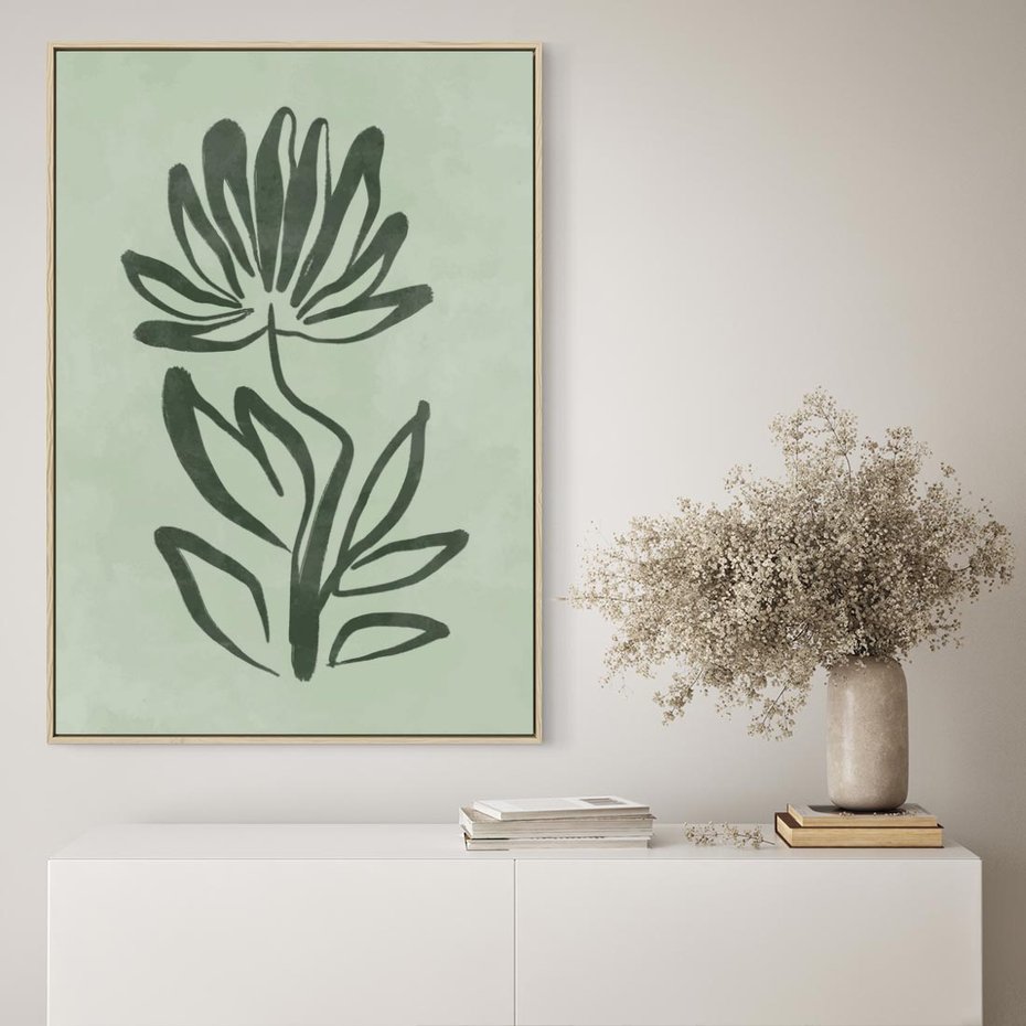 Obraz w ramie 80x120 - Zieleń Wyjątkowego Ukojenia - zielona abstrakcja, zgaszona zieleń - rama drewno