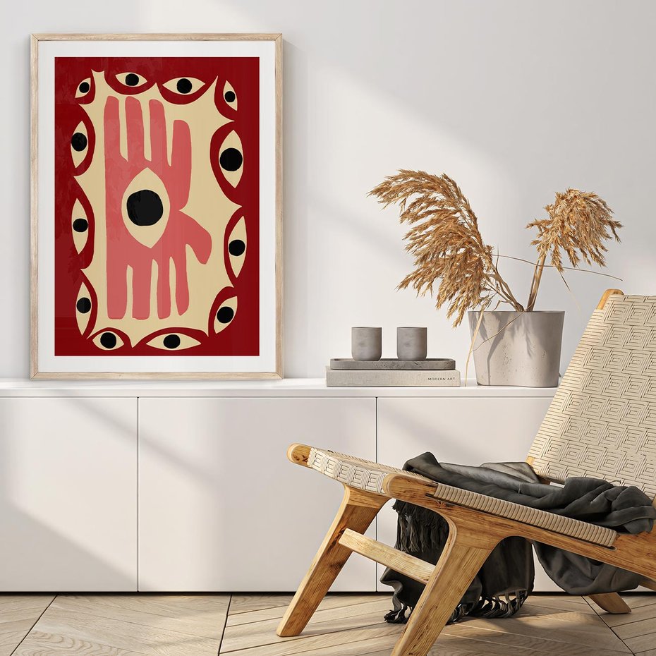 Plakat w ramie 30x40 - Migotliwe Kształty - abstrakcyjny obraz, boho styl - rama drewno