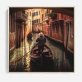 Obraz w ramie 50x50 - Spokojna Wenecja - gondolier w gondoli, kanały Wenecji - rama drewno