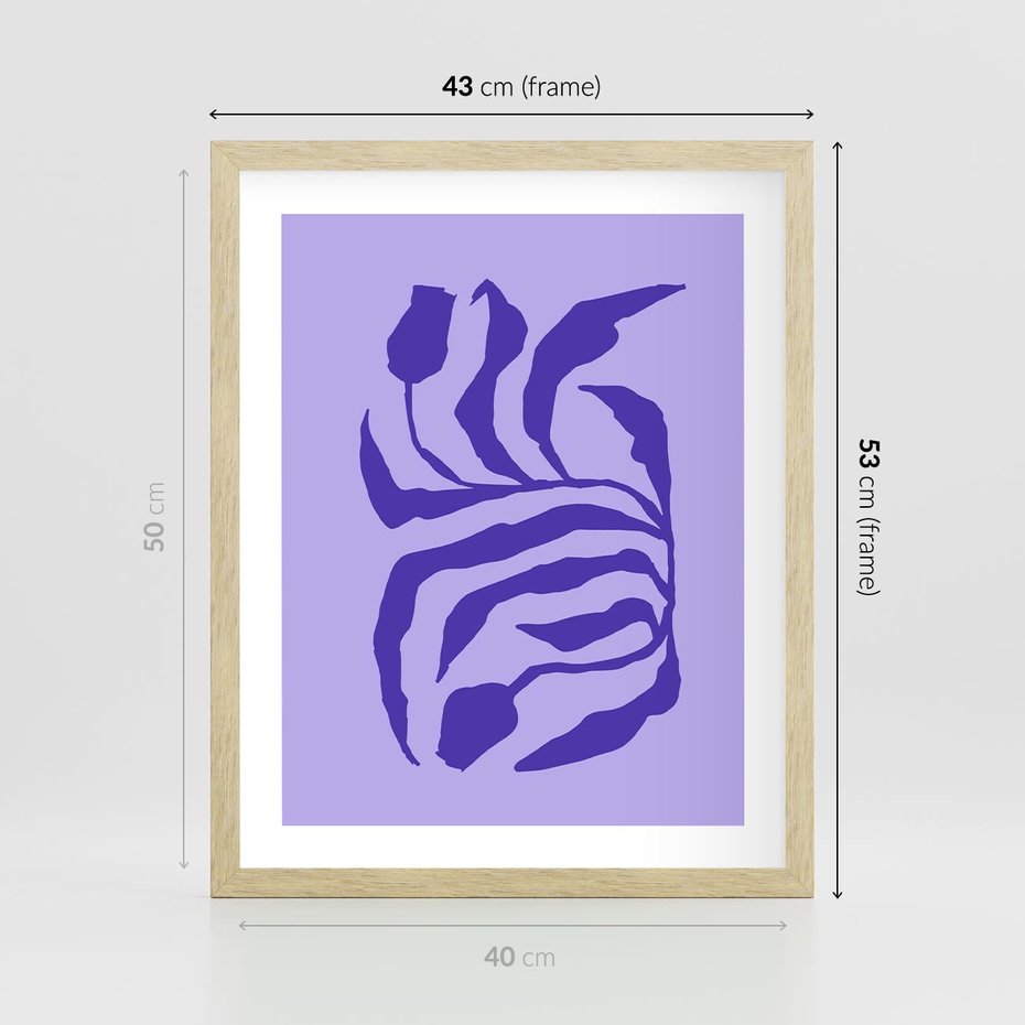 Plakat w ramie 40x50 - Boho Sztuka Wolności - kwiaty, energetyczne fioletowe tło - rama drewno