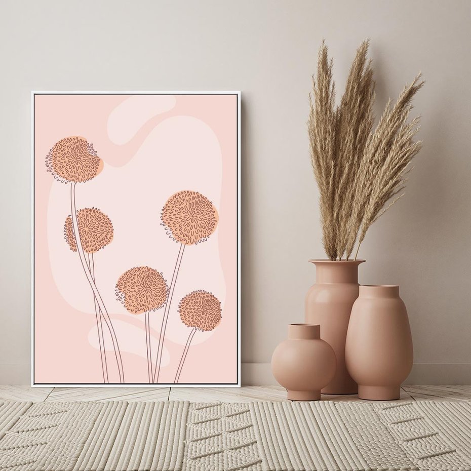 Obraz w ramie 70x100 - Rozkwitające Emocje - minimalistyczny plakat, pudrowe kwiaty - rama biała