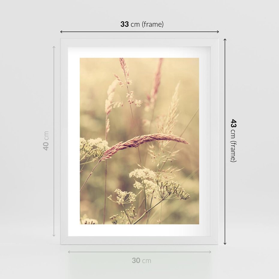 Plakat w ramie 30x40 - Boho Wizja - suszone, trawy - rama biała