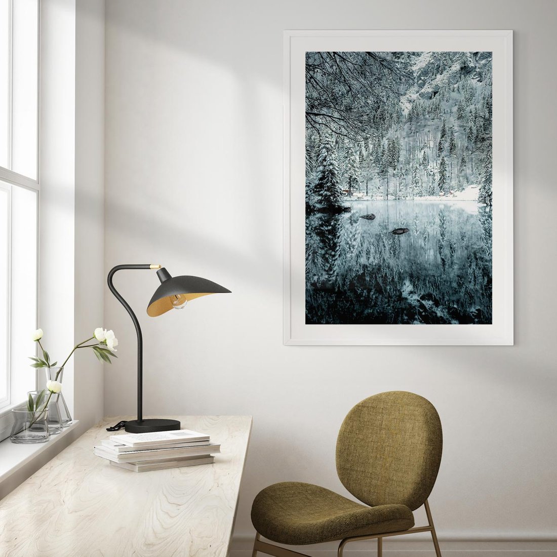 Plakat bez ramy 30x40 - Zimowy Raj - zimowy górski krajobraz, jezioro w górach
