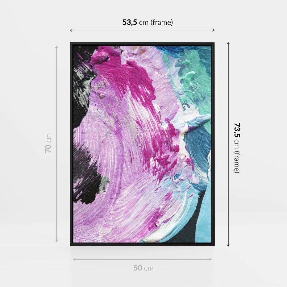 Obraz w ramie 50x70 - Kolorowy rój wyobraźni - rozlane kolorowe farby olejne, abstrakcja - rama czarna